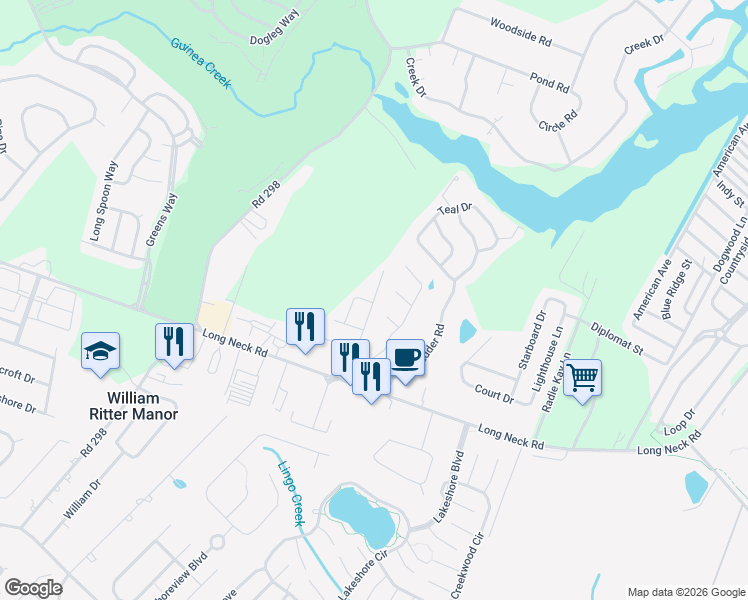 map of restaurants, bars, coffee shops, grocery stores, and more near 25812 Kings Lane in Millsboro