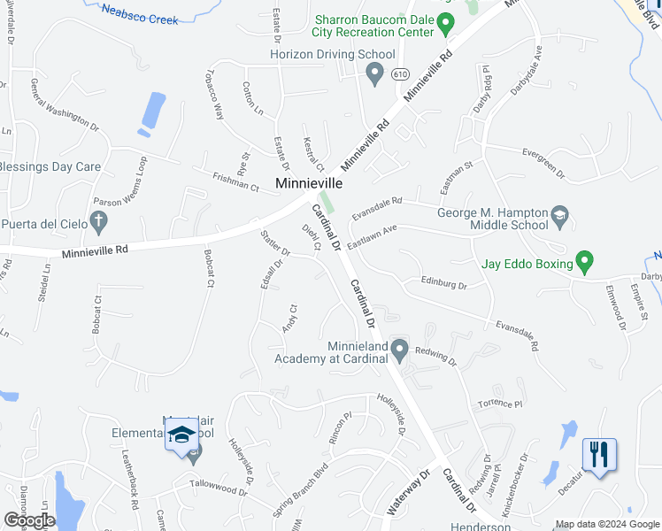 map of restaurants, bars, coffee shops, grocery stores, and more near 14777 Statler Drive in Woodbridge