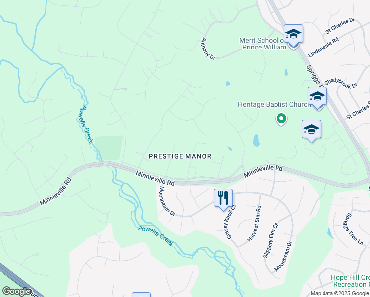 map of restaurants, bars, coffee shops, grocery stores, and more near 14862 Prestige Drive in Woodbridge