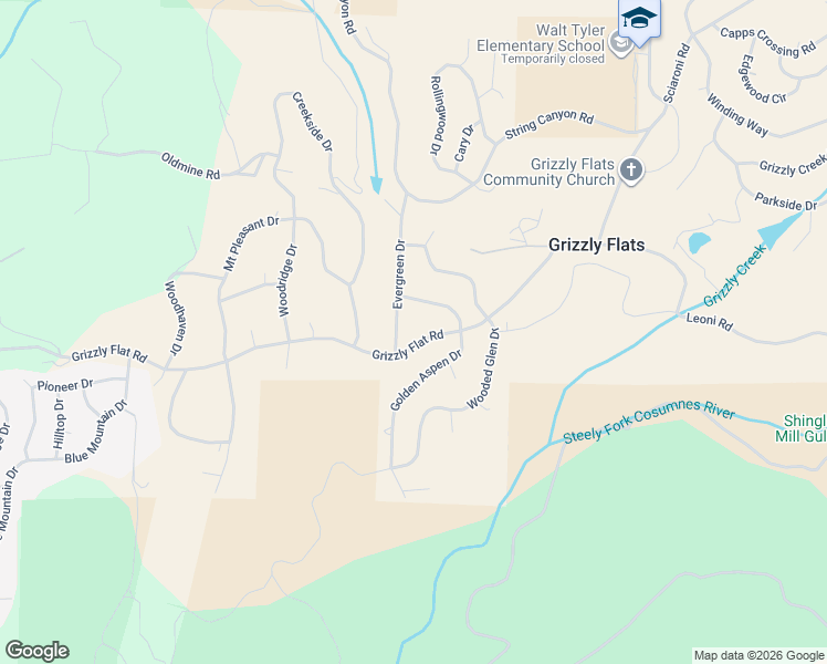map of restaurants, bars, coffee shops, grocery stores, and more near 5145 Golden Aspen Drive in Grizzly Flats