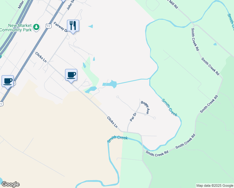 map of restaurants, bars, coffee shops, grocery stores, and more near 1 Tee Court in New Market