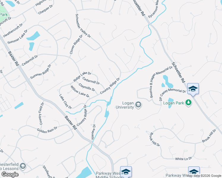 map of restaurants, bars, coffee shops, grocery stores, and more near 14944 Country Ridge Drive in Chesterfield