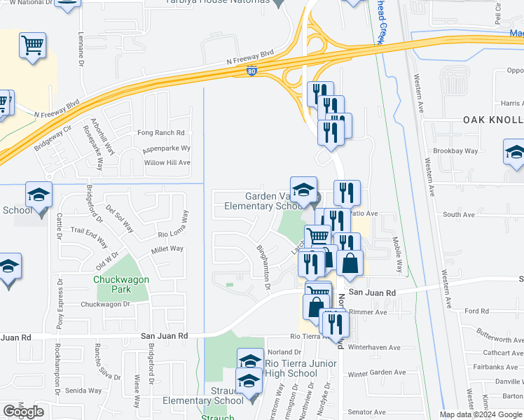 map of restaurants, bars, coffee shops, grocery stores, and more near 816 Maplegrove Way in Sacramento