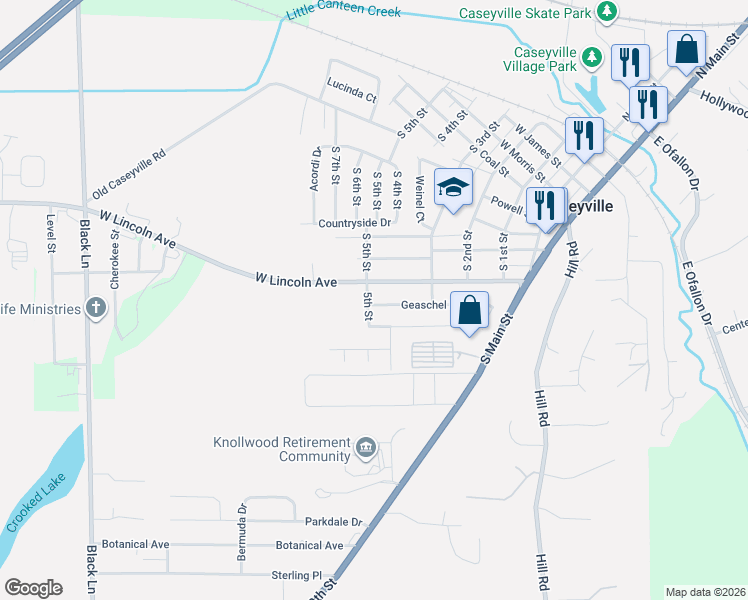 map of restaurants, bars, coffee shops, grocery stores, and more near 602 5th Street in Caseyville
