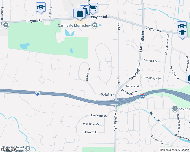 map of restaurants, bars, coffee shops, grocery stores, and more near 24 Fair Oaks Drive in St. Louis