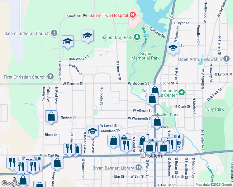 map of restaurants, bars, coffee shops, grocery stores, and more near 101-107 Lost Hollow Drive in Salem