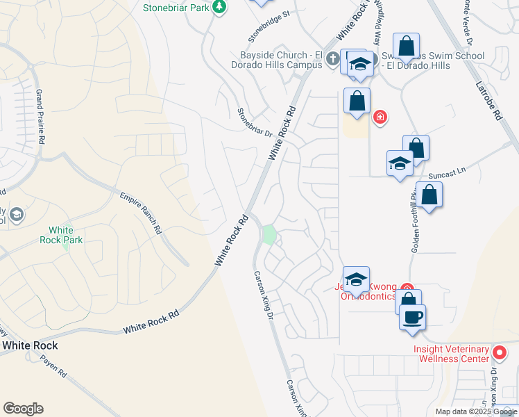 map of restaurants, bars, coffee shops, grocery stores, and more near 134 Slate Ridge Court in El Dorado Hills