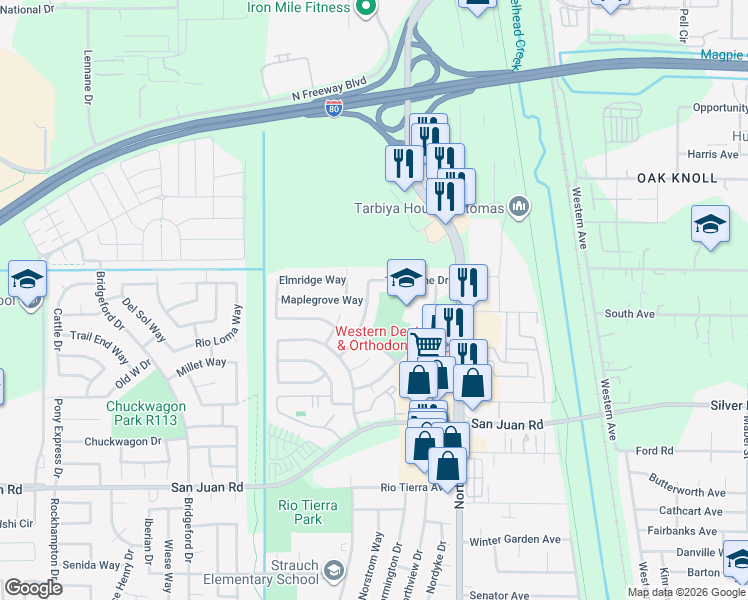 map of restaurants, bars, coffee shops, grocery stores, and more near 782 Turnstone Drive in Sacramento