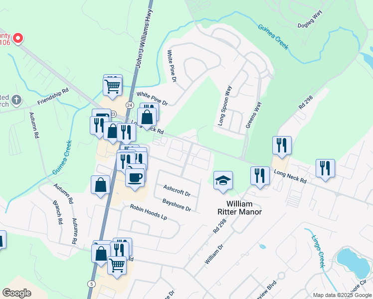 map of restaurants, bars, coffee shops, grocery stores, and more near 25839 Teal Court in Millsboro