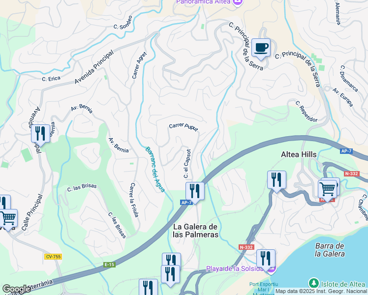 map of restaurants, bars, coffee shops, grocery stores, and more near 13 Calle el Capsot in Altea