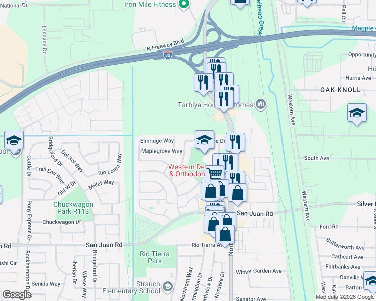 map of restaurants, bars, coffee shops, grocery stores, and more near 782 Turnstone Drive in Sacramento