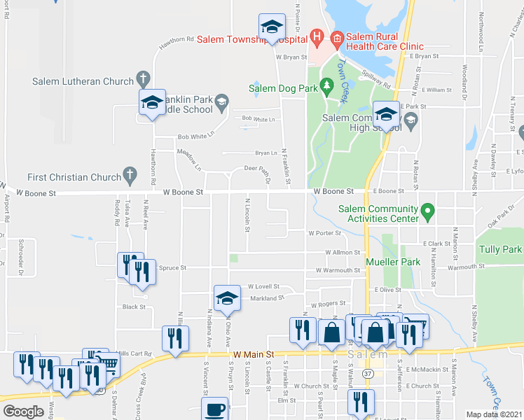 map of restaurants, bars, coffee shops, grocery stores, and more near 101 Lost Hollow Drive in Salem