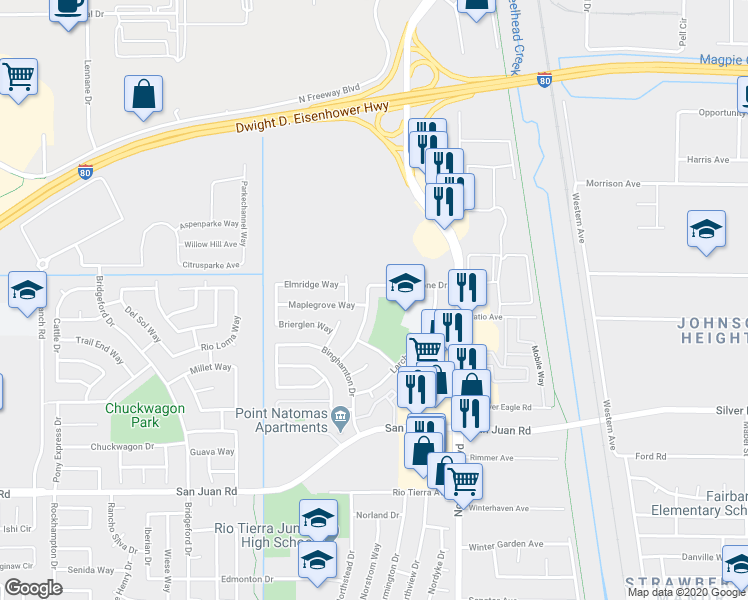 map of restaurants, bars, coffee shops, grocery stores, and more near 782 Turnstone Drive in Sacramento