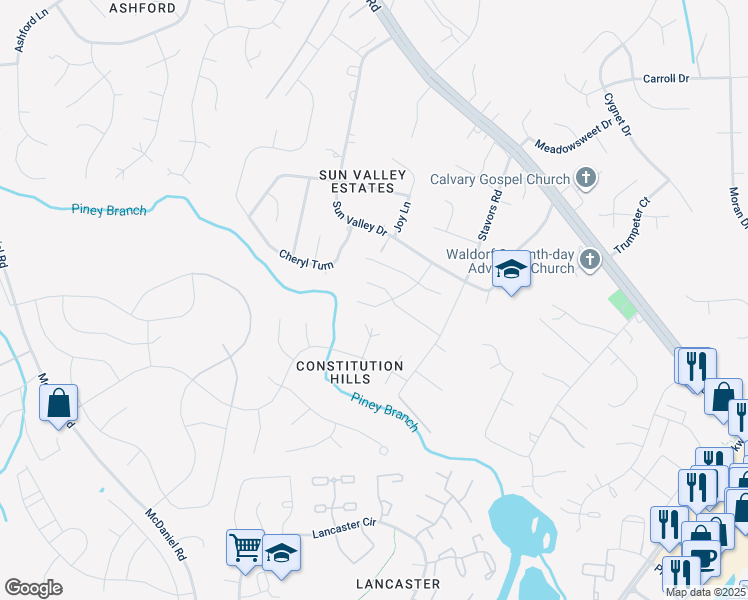 map of restaurants, bars, coffee shops, grocery stores, and more near 10916 Buena Vista Court in Waldorf