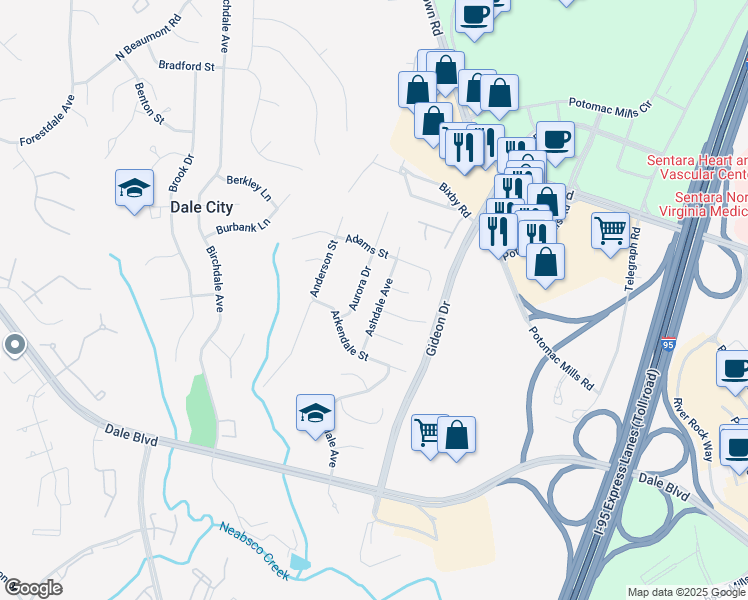 map of restaurants, bars, coffee shops, grocery stores, and more near 14618 Ashdale Avenue in Woodbridge