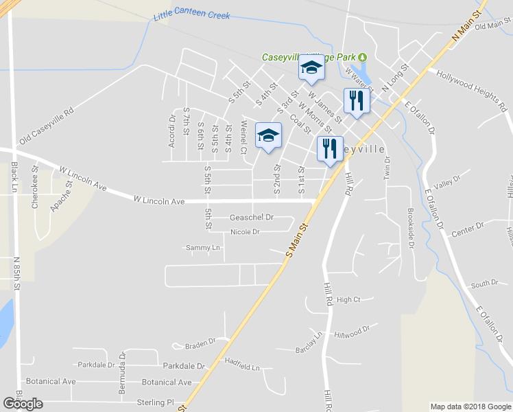 map of restaurants, bars, coffee shops, grocery stores, and more near 212 West Lincoln Avenue in Caseyville