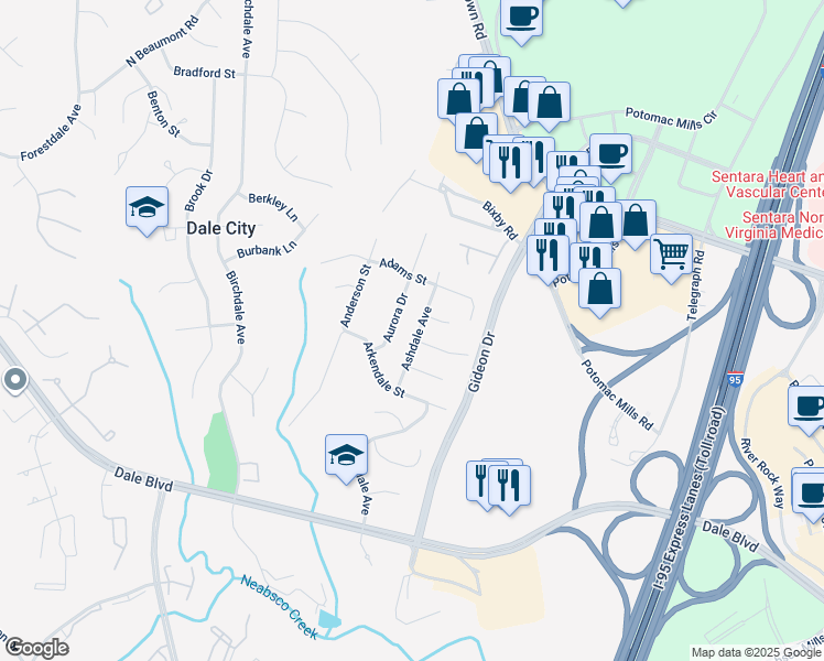 map of restaurants, bars, coffee shops, grocery stores, and more near 14618 Ashdale Avenue in Woodbridge