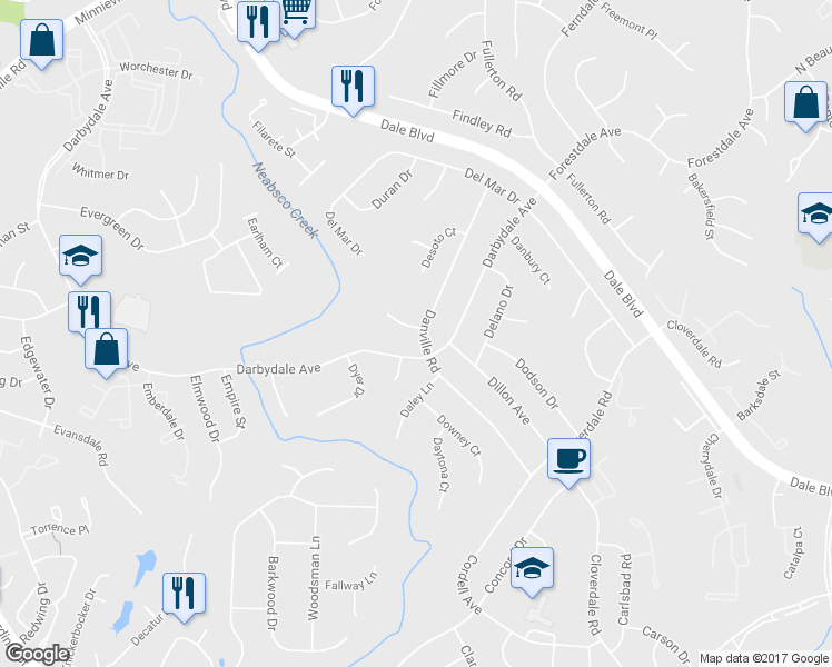 map of restaurants, bars, coffee shops, grocery stores, and more near 14626 Danville Rd in Woodbridge