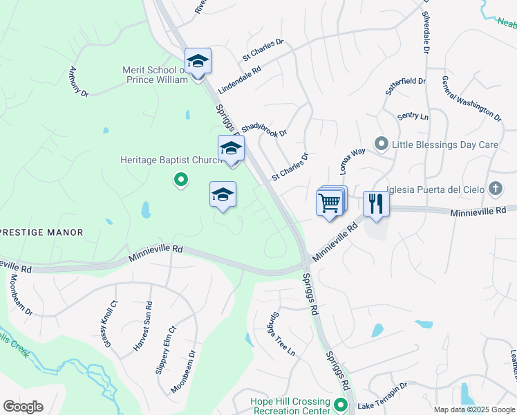 map of restaurants, bars, coffee shops, grocery stores, and more near 14732 Bell Tower Road in Woodbridge