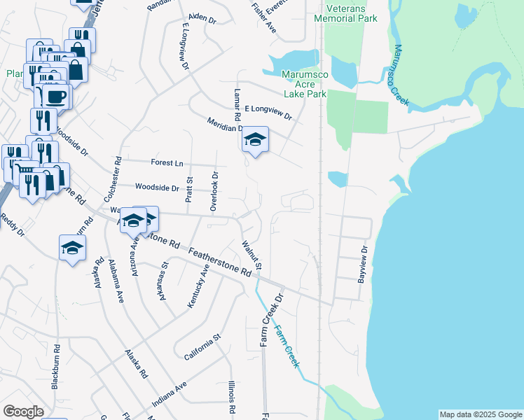 map of restaurants, bars, coffee shops, grocery stores, and more near 14671 Balsam Street in Woodbridge