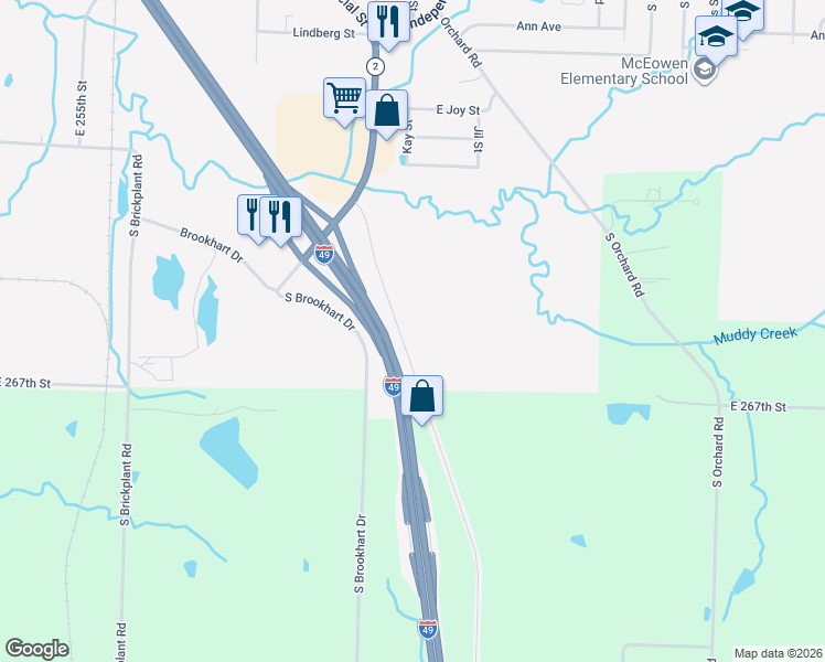 map of restaurants, bars, coffee shops, grocery stores, and more near 2609 Southeast Outer Road in Harrisonville