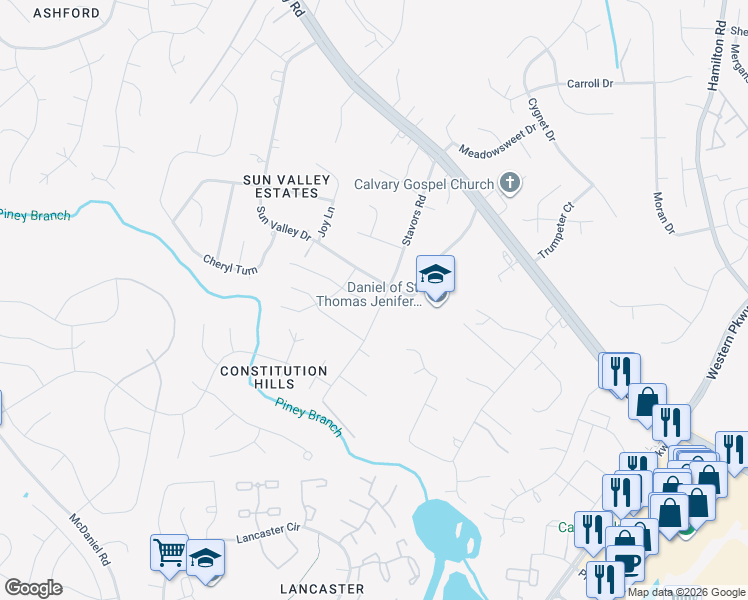 map of restaurants, bars, coffee shops, grocery stores, and more near 2830 Desert Sun Court in Waldorf