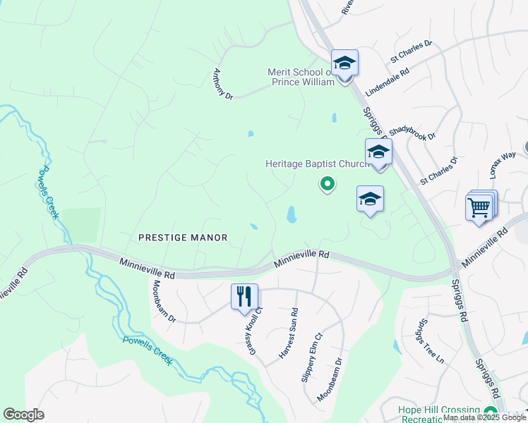 map of restaurants, bars, coffee shops, grocery stores, and more near 5915 Hunter Crest Road in Woodbridge