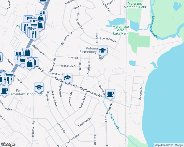 map of restaurants, bars, coffee shops, grocery stores, and more near 1410 Walnut Street in Woodbridge