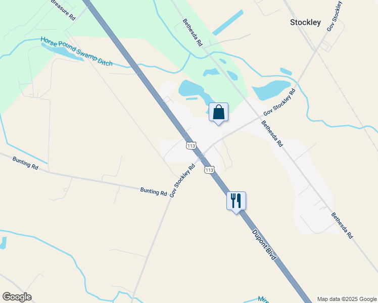 map of restaurants, bars, coffee shops, grocery stores, and more near 25154 Dupont Boulevard in Georgetown