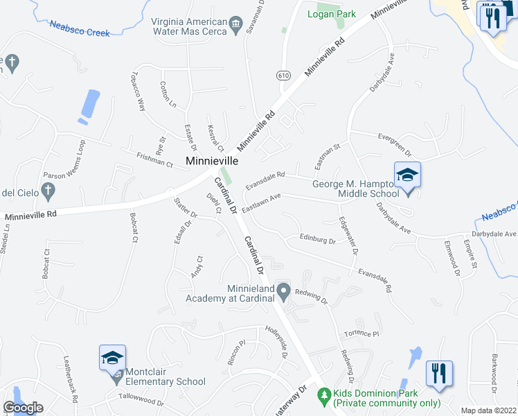 map of restaurants, bars, coffee shops, grocery stores, and more near 4617 Eastlawn Avenue in Woodbridge