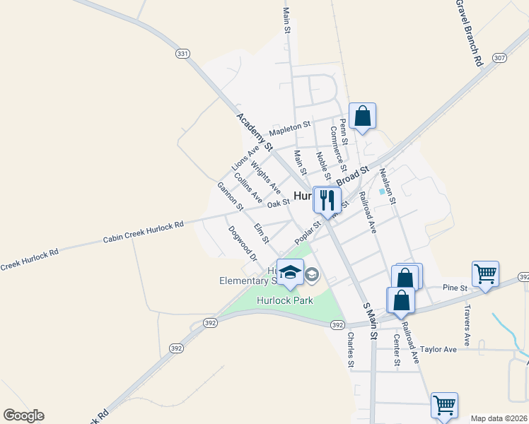 map of restaurants, bars, coffee shops, grocery stores, and more near 207 Heights Avenue in Hurlock
