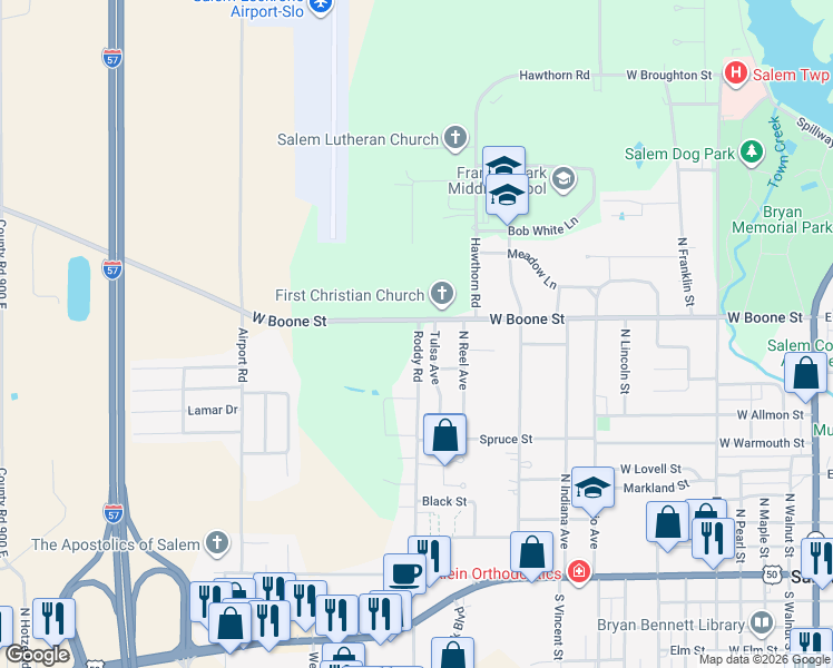 map of restaurants, bars, coffee shops, grocery stores, and more near 751-925 Tulsa Ave in Salem