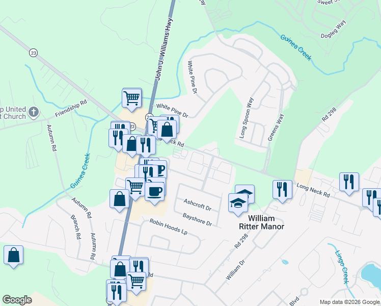 map of restaurants, bars, coffee shops, grocery stores, and more near 32267 Pelican Court in Millsboro