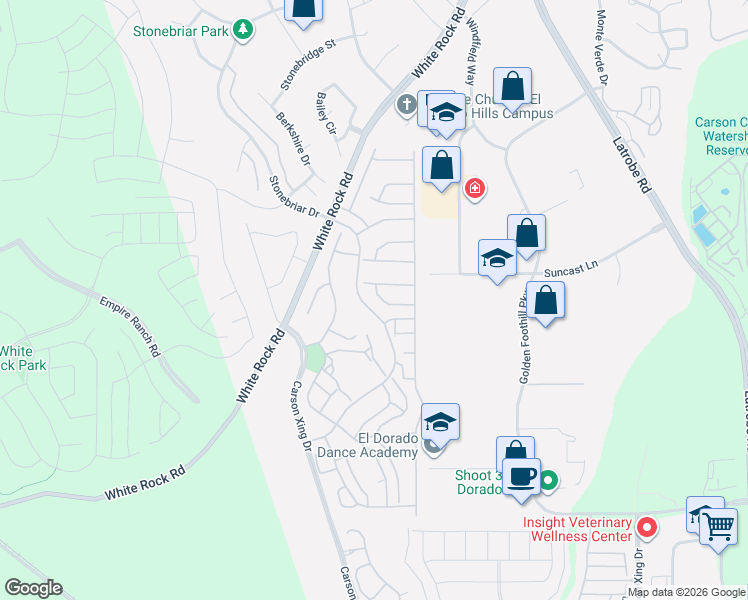 map of restaurants, bars, coffee shops, grocery stores, and more near 1008 Autumn Sky Way in El Dorado Hills