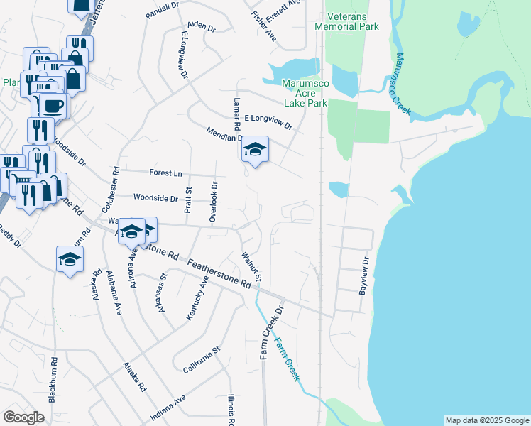 map of restaurants, bars, coffee shops, grocery stores, and more near 14659 Balsam Street in Woodbridge
