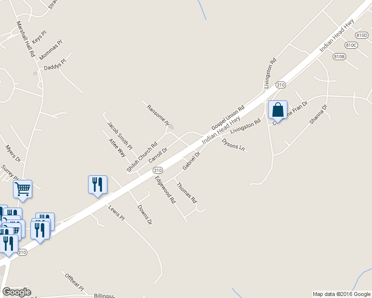 map of restaurants, bars, coffee shops, grocery stores, and more near 2813 Shiloh Church Road in Bryans Road