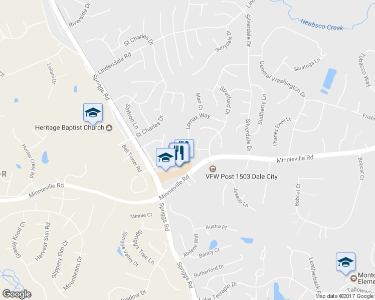map of restaurants, bars, coffee shops, grocery stores, and more near 5433 Lomax Way in Woodbridge
