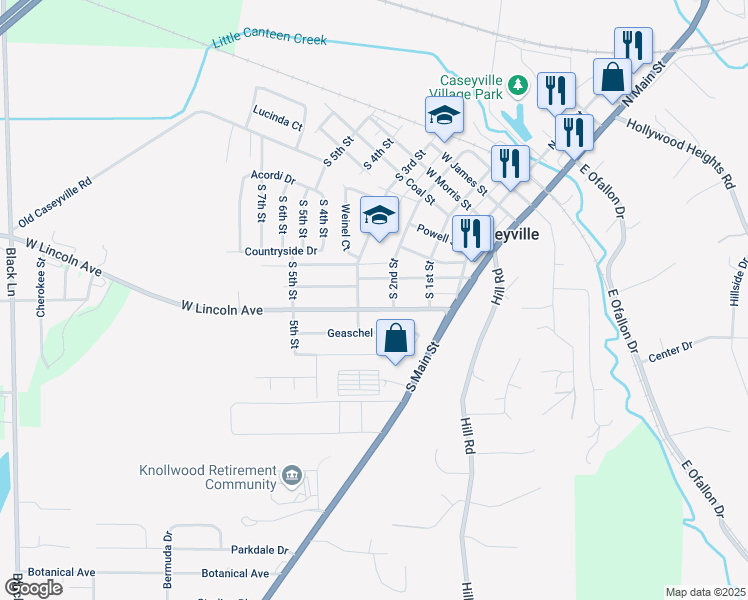 map of restaurants, bars, coffee shops, grocery stores, and more near 212 West Lincoln Avenue in Caseyville