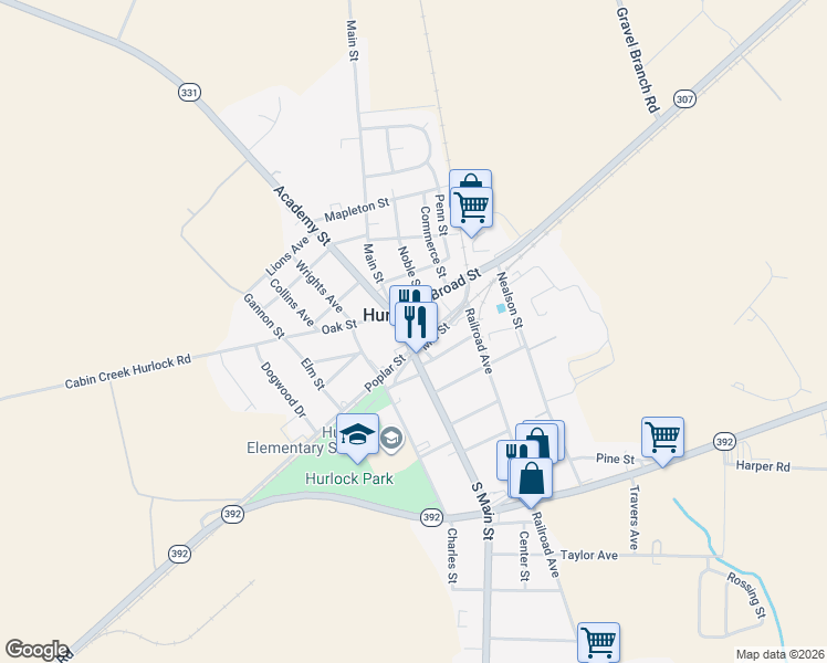 map of restaurants, bars, coffee shops, grocery stores, and more near 105 North Main Street in Hurlock