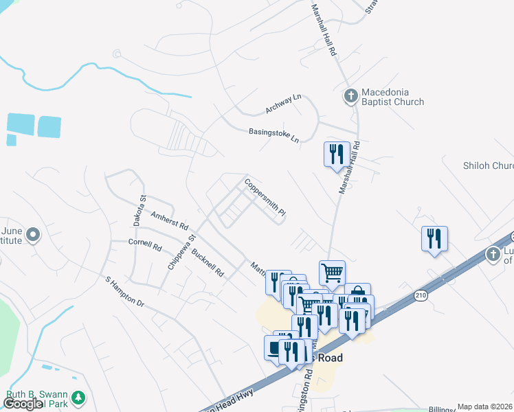 map of restaurants, bars, coffee shops, grocery stores, and more near Coppersmith Place in Bryans Road