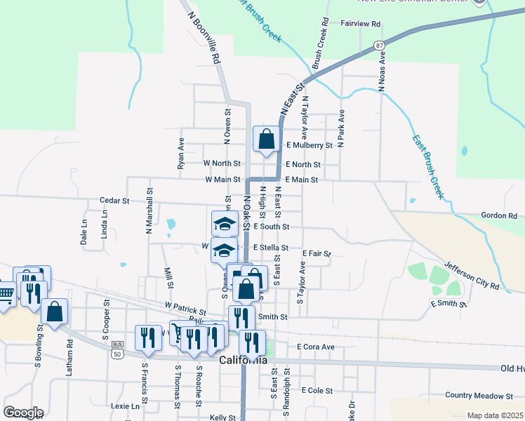 map of restaurants, bars, coffee shops, grocery stores, and more near 301 North High Street in California