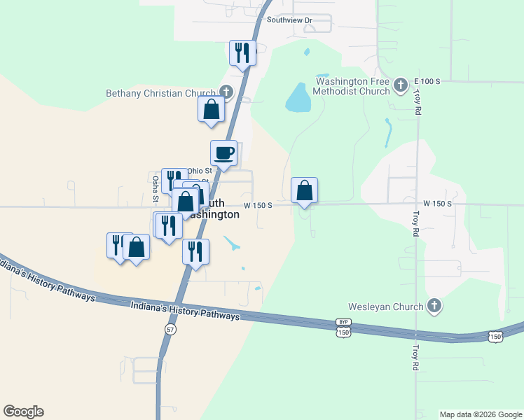 map of restaurants, bars, coffee shops, grocery stores, and more near 549-599 West 150 South in Washington