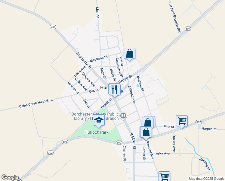 map of restaurants, bars, coffee shops, grocery stores, and more near 100 North Main Street in Federalsburg