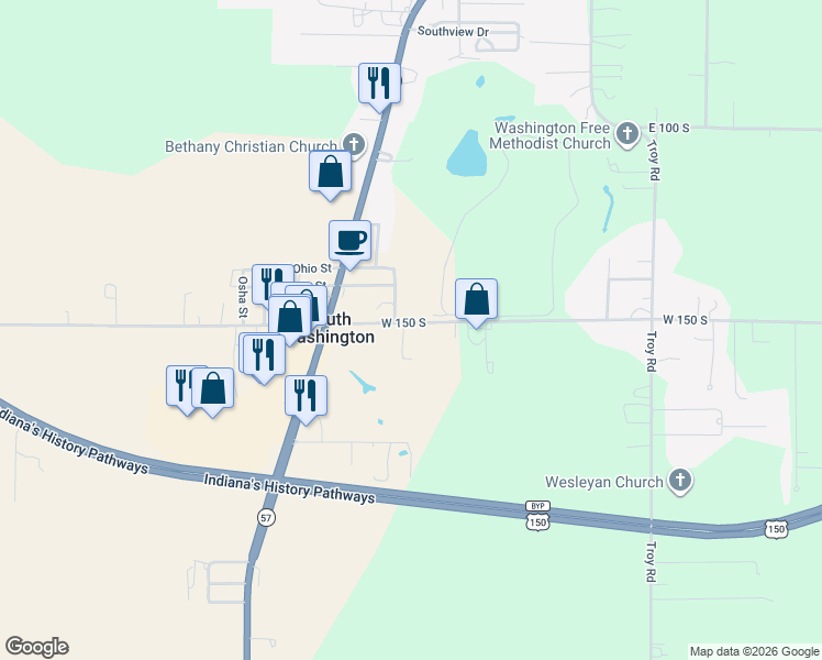 map of restaurants, bars, coffee shops, grocery stores, and more near 549 West 150 South in Washington
