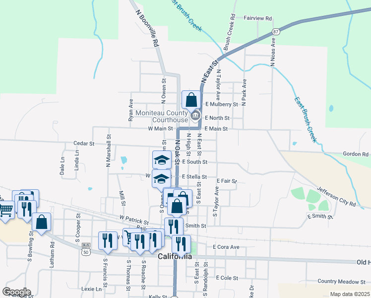 map of restaurants, bars, coffee shops, grocery stores, and more near 301 North High Street in California