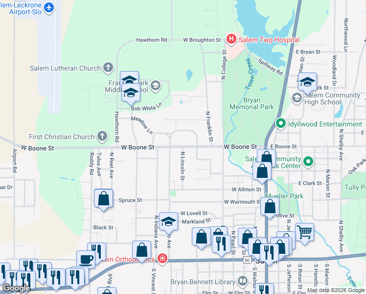 map of restaurants, bars, coffee shops, grocery stores, and more near 917 N Lincoln St in Salem