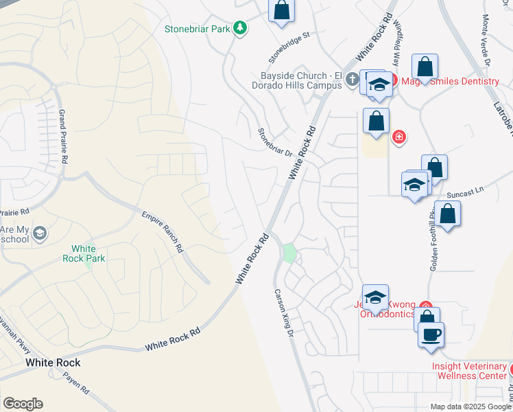 map of restaurants, bars, coffee shops, grocery stores, and more near Terra Alta Drive in El Dorado Hills