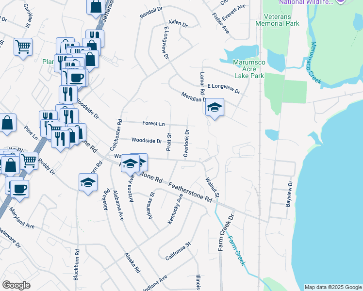 map of restaurants, bars, coffee shops, grocery stores, and more near 1403 Woodside Drive in Woodbridge