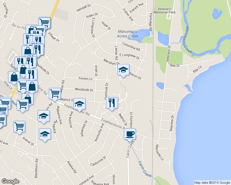 map of restaurants, bars, coffee shops, grocery stores, and more near 1388 Ironwood Street in Woodbridge