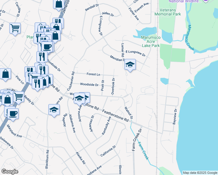 map of restaurants, bars, coffee shops, grocery stores, and more near 1403 Woodside Drive in Woodbridge